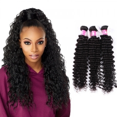 Brazilian Deep Wave Virgin Hair Extension Remy Hair Deep Wavy Bundles 1B Natural Black Soft Hair Weft