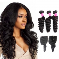 Brazilian Loose Wave Virgin Hair Bundles with Lace Closure