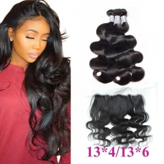 Brazilian Body Wave Hair Bundles with Lace Frontal Transparent Hd Lace Closure Remy Hair Soft Human Hair
