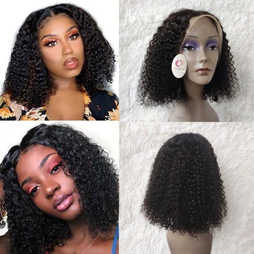 Virgin Brazilian Kinky Curly Lace Front Bob Wig Pre plucked Natural Hairline 5X5 transparent lace closure Human Hair Wigs