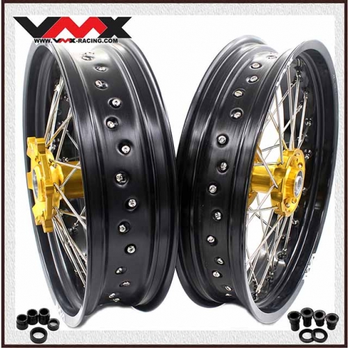 VMX 3.5/5.0 Supermoto Wheels Rims Fit SUZUKI RM125 RM250 1996-2008 Gold Hub Black Rim