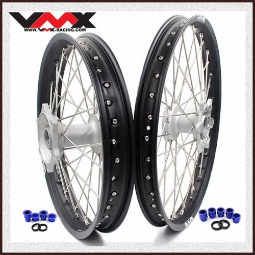 VMX 21/19 MX Casting Motorcycle Wheel Rim Set  Fit YAMAHA YZ250F/450F YZ125/250  Silver Hub Black Rim