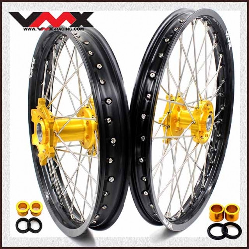 VMX 21/18 Wheel Set Fit SUZUKI RMZ250 RMZ450 2022 Gold Hub Black Rim