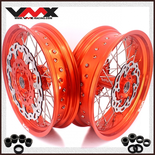 VMX 3.5/5.0 Motorcycle Supermoto Wheels Orange Rim With Disc Fit KTM SXF EXC XCF 2003-2024