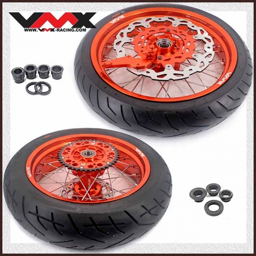 VMX 3.5/5.0 Motorcycle Supermoto Cush Drive Wheels CST Tire Fit KTM690 SMC Orange Rim