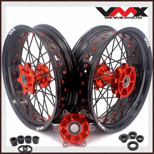 VMX 3.5/5.0 Motorcycle Supermoto Cush Drive Wheel Rim Fit KTM690 Enduro R SMC Orange Nipple Black Spoke