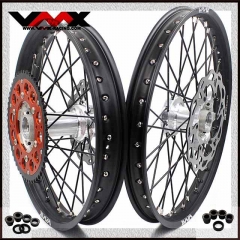 VMX 21/18 Enduro Casting Racing Wheel Disc Set Compatible with KTM EXC 2003-2024 Silver hub Black Spoke