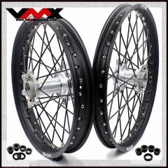 VMX 21/18 Enduro Casting Racing Wheel Set Compatible with KTM EXC TPI 2024 Silver Hub Black Spoke