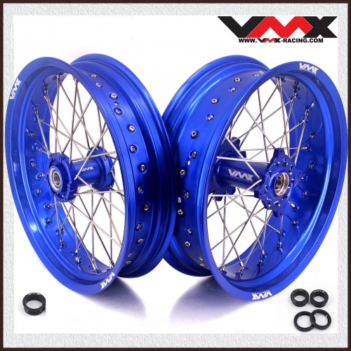VMX 3.5/5.0 Motorcycle Supermoto dirt bike Wheels Set Fit TM Bike 2015-2024 Blue Hub Blue Rim