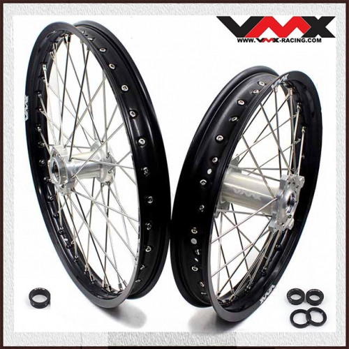 VMX 21/18 Enduro Wheels Rims Set Fit TM TN MX Bike 125-530 2015-2024 Silver Hub