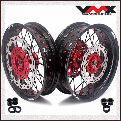 VMX 3.5/5.0 Motorcycle Supermoto Wheel Fit HONDA CRF250R CRF450R 2014-2024 Red Nipple Black Spoke