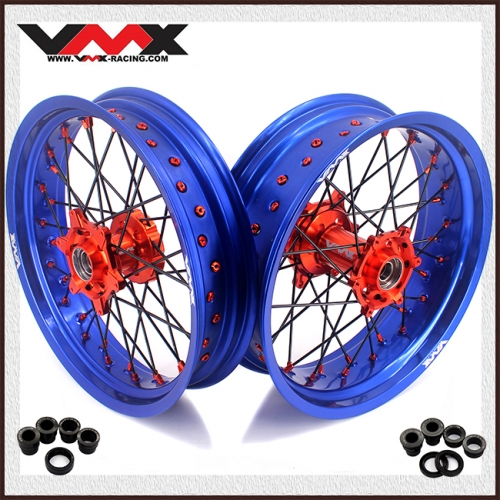 VMX 3.5*17"/5.0*17" Motorcycle Supermoto Wheels Rims Fit HUSQVARNA TE TC FE FC 2014-2024 Orange Hub Blue Rim