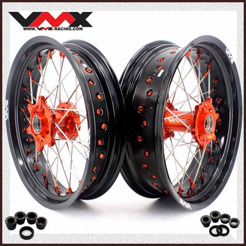 VMX 3.5/5.0 Motorcycle Supermoto Wheels Set Fit KTM SXF EXC-R 250 530 Orange Nipple