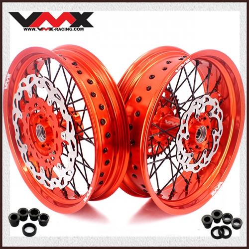 VMX 3.5/5.0 Motorcycle Supermoto Wheels Fit KTM SX-F EXC 250 450 530 Orange Rim Black Nipple
