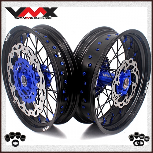 VMX 3.5/5.0 Motorcycle Supermoto Street Stunt Wheel Fit HUSABERG FE FC 04-14 Blue Nipple Black Spoke With Disc