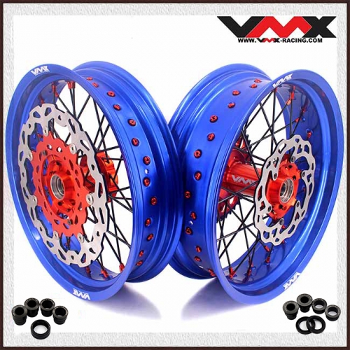 VMX 3.5/5.0 Motorcycle Supermoto Wheels Rims With Disc Fit HUSQVARNA TE FE 2014-2024 Orange Nipple Blue Rim