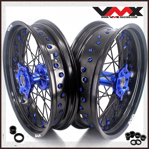 VMX 3.5/5.0 Motorcycle Supermoto Wheels Rim Set Fit YAMAHA WR250F WR450F 2018 Blue Nipple Black Spoke