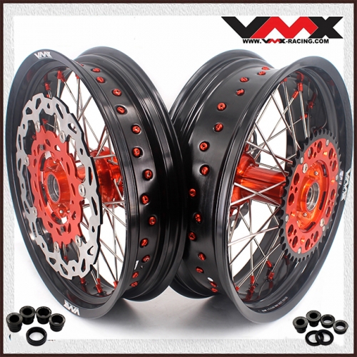 VMX 3.5/5.0 Motorcycle Casting Supermoto Wheels Fit KTM SXF EXC 125cc-530cc Orange Nipple With Disc