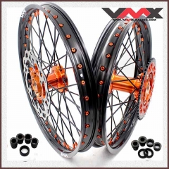 VMX 21/18 Enduro Casting Wheels Rims Set Compatible with KTM EXC 125 530  2003-2024 Orange/Black With Disc