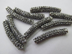 100pcs 6x30mm Vintage Rhinestone Brass Crystal Connector ,Bar Tube Hematite Gunmetal grey gray rhine