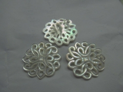 100pcs 25mm handmade flower carved MOP shell mother of pearl roundel carved jewelry bead