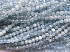 Wholesale 2strands 4-12mm Genuine Aquamarine Beryl Round Ball Blue smooth Jewelry Bead