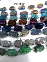 SALE 30% - 12-16mm full strand Druzy Drusy Titanium AB Quartz Rectangle Nugget Electric Blue Mystic 