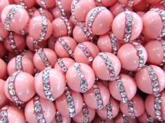 6-14mm 16inch handmade turquoise& rhinestone beads round ball pink red assortment jewelry bead