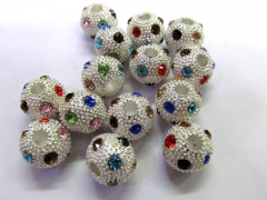 wholeslae 12mm 50pcs pave metal spacer &rainbow crystal ball round silver gold mixed jewelry beads