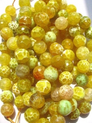 6 8 10 12mm 2strands gergous agate bead round ball faceted cracked lemon yellow crystal jewelry bead
