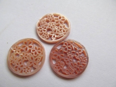 handmade flower carved MOP shell mother of pearl roundel carved purple red jewelry bead 18mm 12pcs