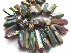 wholesale 25-60mm 16inch Phantom Green Mystic Titanium AB Quartz crystal point beads charm focal