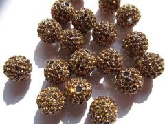 LOT bling ball gold plated & topaz crystal rhinestone spacer round ball jewelry beads 10mm 100pcs