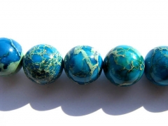 high quality 14mm 2strands 16inch, round ball aqua blue veins multicolor mixed sea sediment veins im