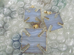 fashion 30-55mm 6pcs genuine lace agate bead gold crystal druzy quartz titanium cross pendant