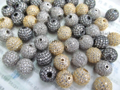 AAA grade 6-16mm 12pcs pave metal spacer &cubic zirconia crysatl silver gold mixed jewelry beads