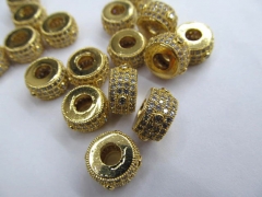 free ship--24pcs 4x6mm metal spacer &cubic zirconia crystal Fashion AAA grade pave rondelle wheel an