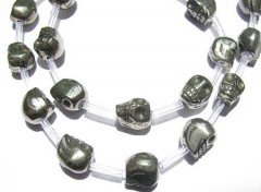 8 10 12 14 16mm full strand genuine pyrite beads high quality skull skeleton carved iron gold iron b