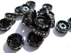 high quality rondelle spacer tone black jet with clear crystal rhinestone jewelry finding 12mm 200pc