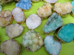 free ship-- 30-55mm 6pcs Agate Druzy Slice - Electroplated Gold Edged Agate Slice Drusy Pendant - Dr