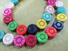 wholesale 5strands 12mm turquoise connetor round flower florial carved rainbow loose bead DIY