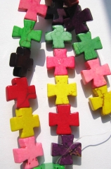 wholesale 3strands 20x20mm turquoise semi precious crosses pink purple red levander multicolor jewel