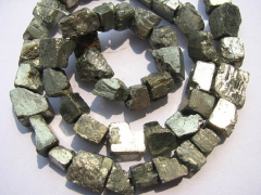 genuine pyrite beads 8-9mm , nuggets freeform squaredelle irregular gold iron beads --2strands 16inc