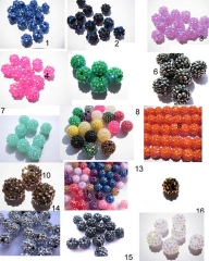 100pcs 12-20mm resin rhinestone beads ball basketball waves spacer round assortment Shambhala beads