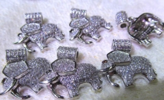 AAA grade 22X30mm 6pcs pave metal spacer &cubic zirconia crystal elephant animals jewelry bead