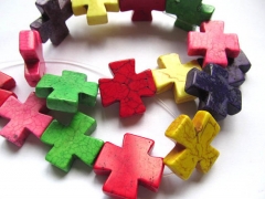 wholesale 5strands 15x15mm turquoise semi precious handmade crosses multicolor jewelry charm bead