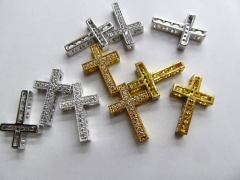 fashion 12x18mm 12pcs sideways cross metal & cubic zirconia connetors assortment charm bead