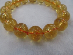 high quality 12mm genuine citrine quartz round ball smooth yellow jewelry beads bracelet --1strand 8