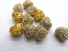 AAA grade 12mm 12pcs pave metal spacer &cubic zirconia crystal heart gold charm jewelry beads
