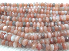 high quality natural sunstone gemstone rondelle faceted grey oranger loose beads 6x10mm--2starnds